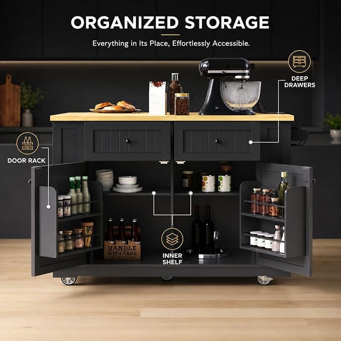 Single Kitchen Island - Black - Mdf (Two Packages)
