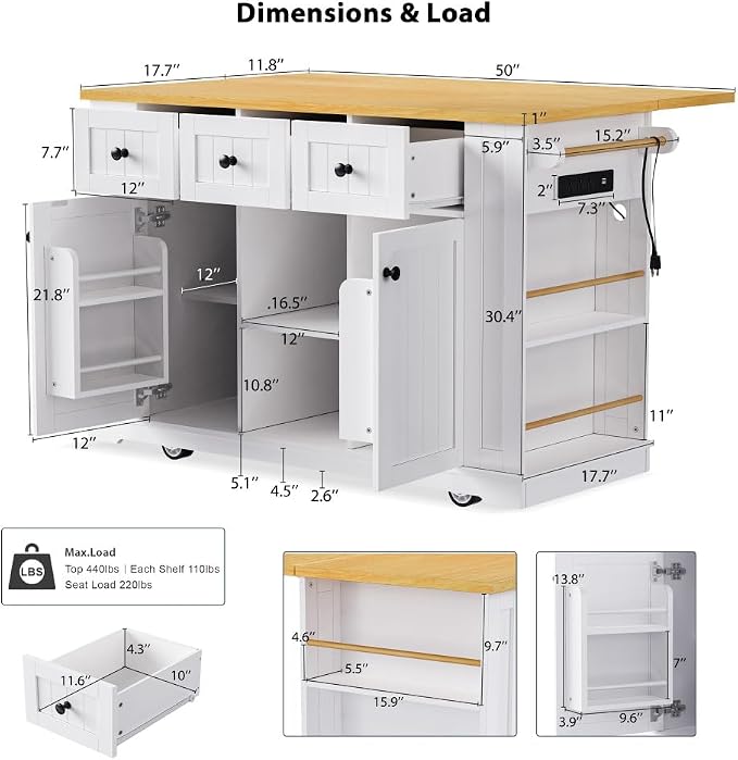 Single Kitchen Island - White (Two Packages)