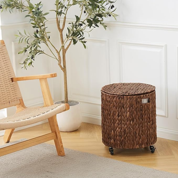 Storage Ottoman - Dark Water Hyacinth Braid