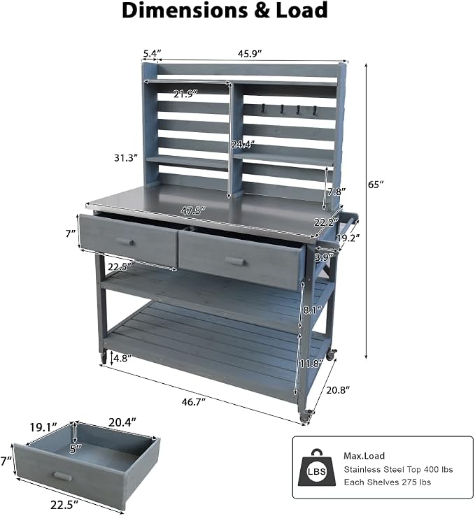 Grey+blue + Solid Fir Wood + Stainless Steel Table