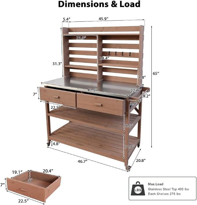 Brown + Solid Fir Wood + Stainless Steel Table