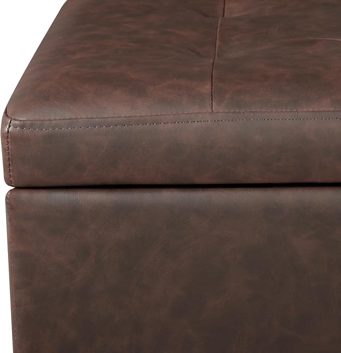 Brown Leather Storage Ottoman With Wheels