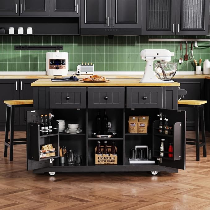 Single Kitchen Island - Black (Two Packages)