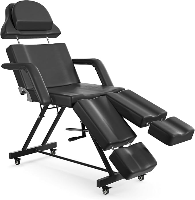 Black Tattoo Chair W/Stool With Backrest