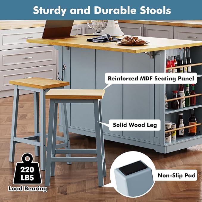 With 2 Bar Stools: Grey Blue