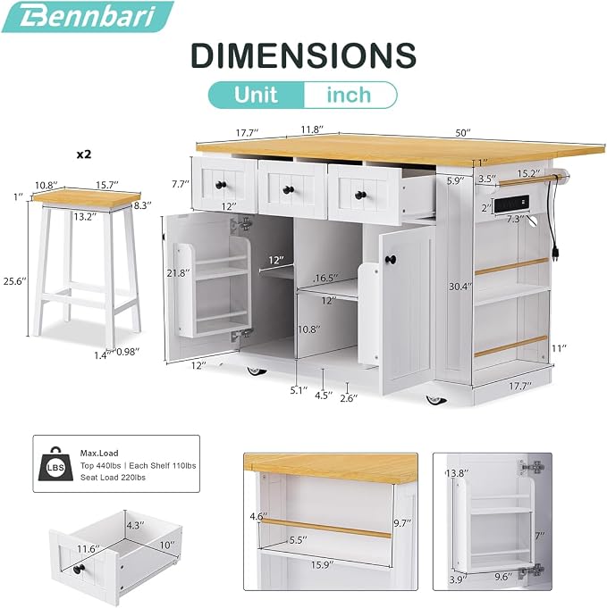 With 2 Bar Stools: White