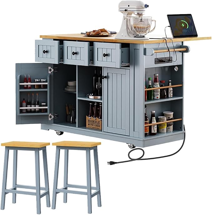 With 2 Bar Stools: Grey Blue