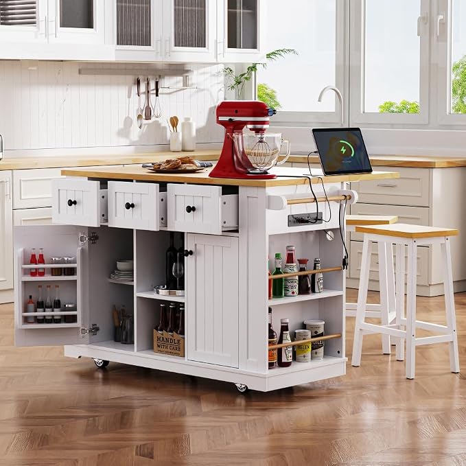 Island Set With 2 Bar Stools - White (Three Packages)