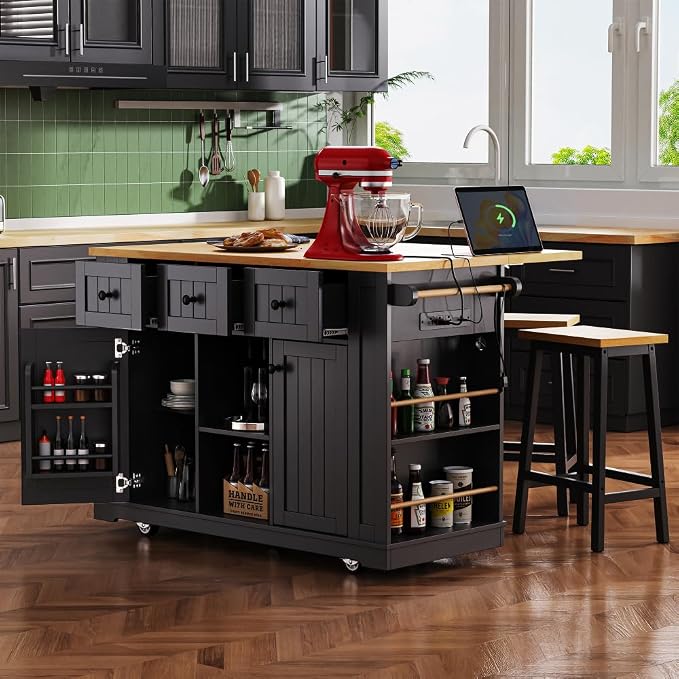 Single Kitchen Island - Black (Two Packages)