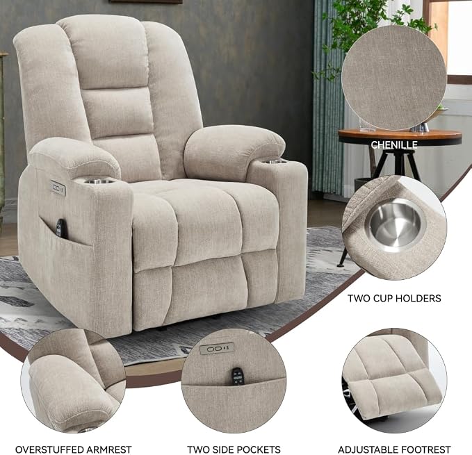 Beige + Chenille + Fiber Foam and Polyester Fiber Pad