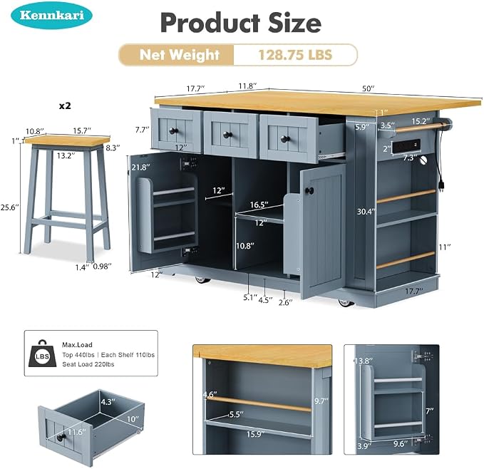 Grey Blue With 2 Stools