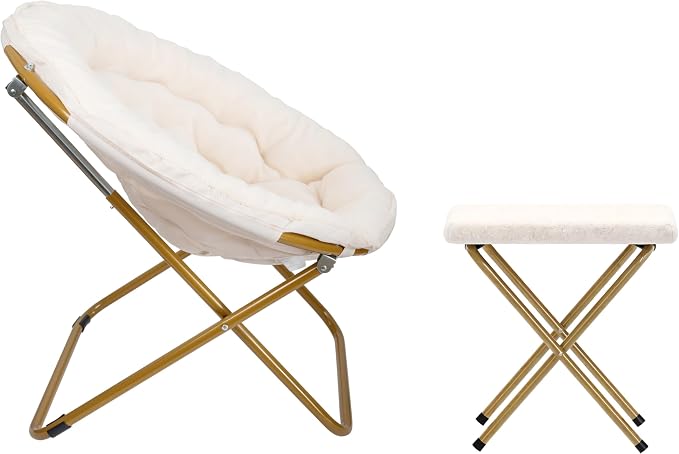 Ivory Faux Shearling Fabric/Soft Gold Frame