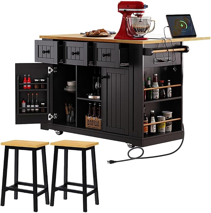 With 2 Bar Stools: Black