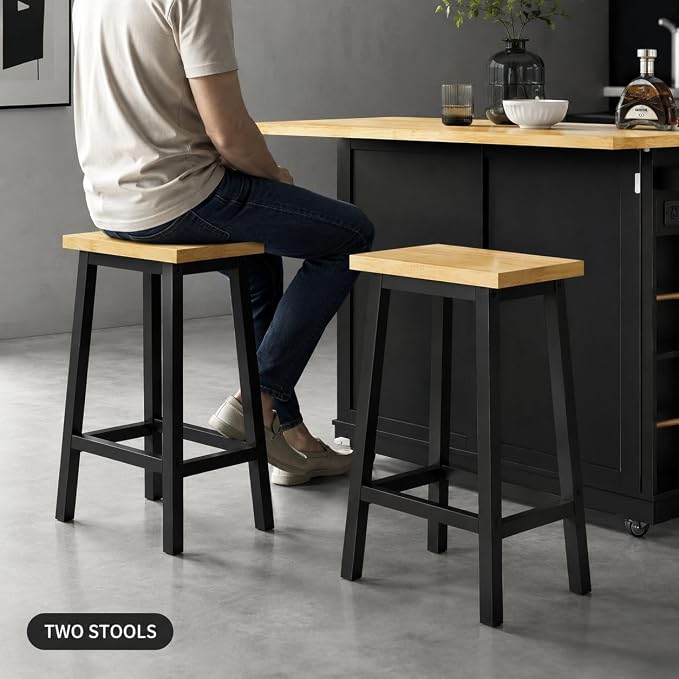 Island Set With 2 Bar Stools - Black (Three Packages)