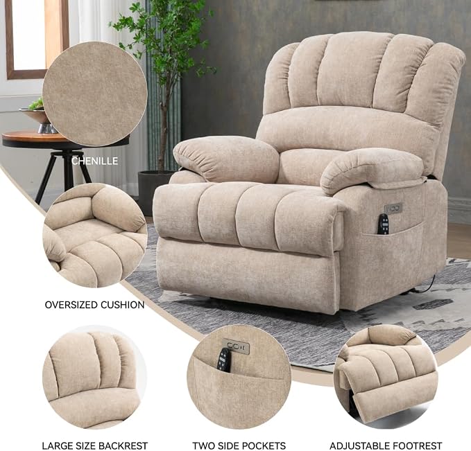 Beige + Chenille + Fiber Foam and Polyester Fiber Pa