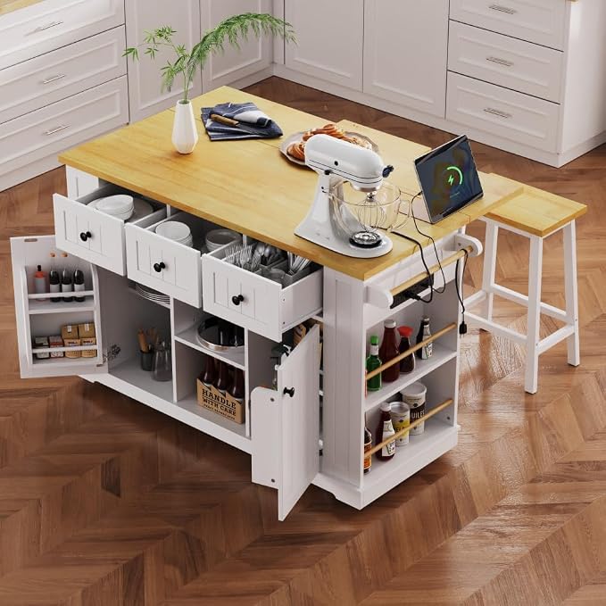 Island Set With 2 Bar Stools - White (Three Packages)