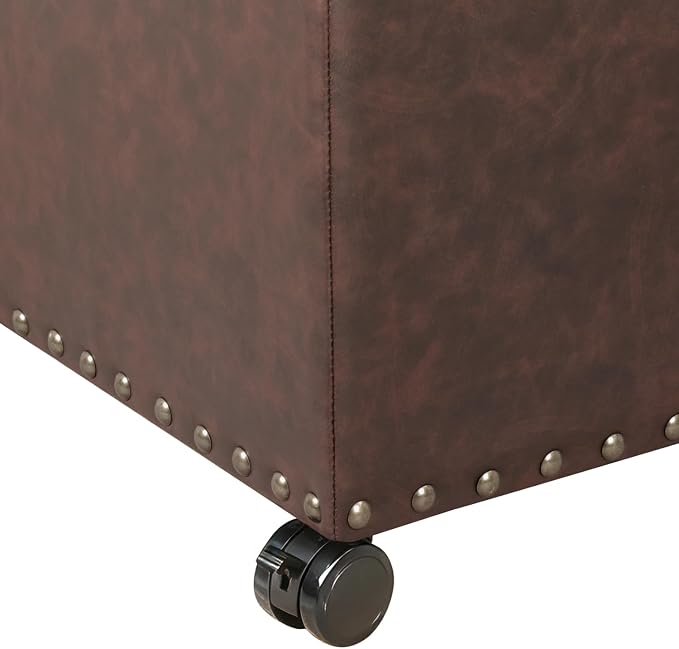 Brown Leather Storage Ottoman With Wheels