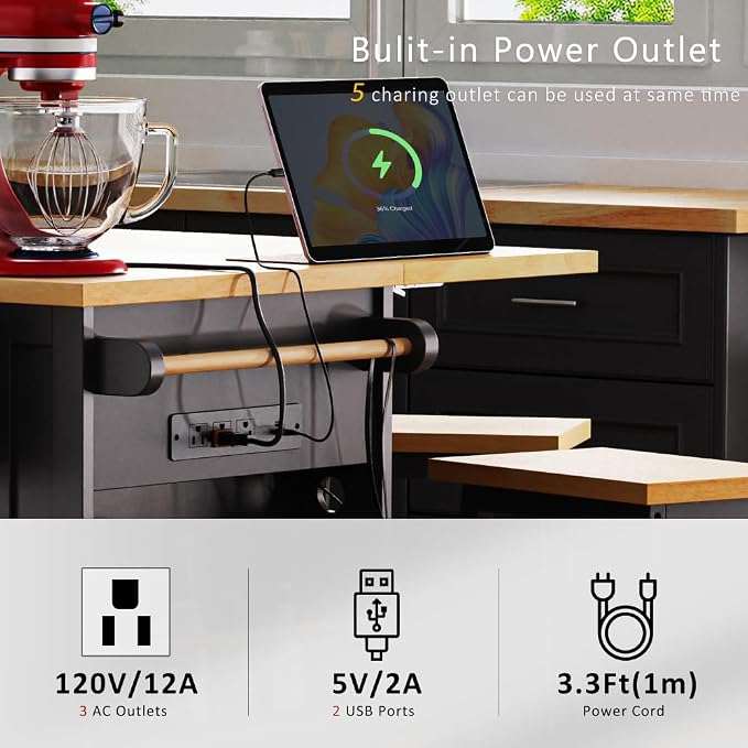 Island Set With 2 Bar Stools - Black (Three Packages)