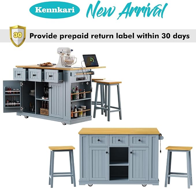 Grey Blue With 2 Stools