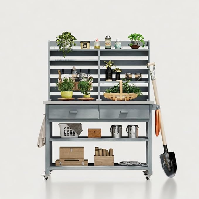 Grey+blue + Solid Fir Wood + Stainless Steel Table