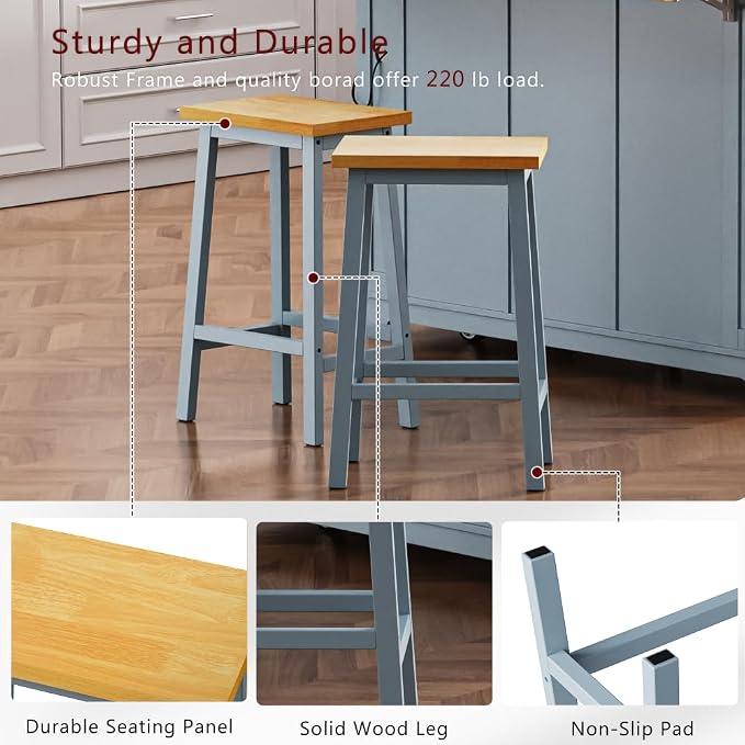 Island Set With 2 Bar Stools - Grey Blue (Three Packages)