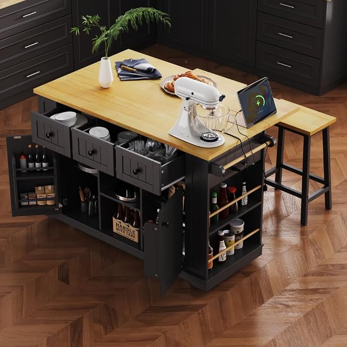 Single Kitchen Island - Black (Two Packages)