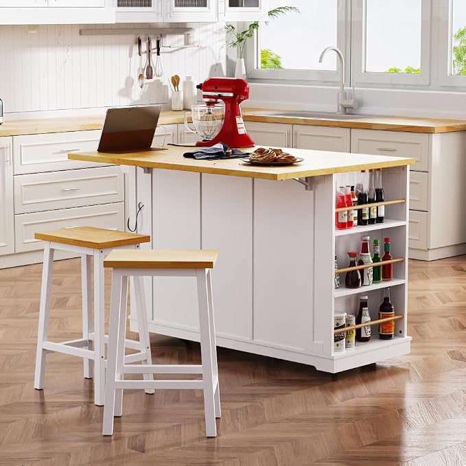 Island Set With 2 Bar Stools - White (Three Packages)