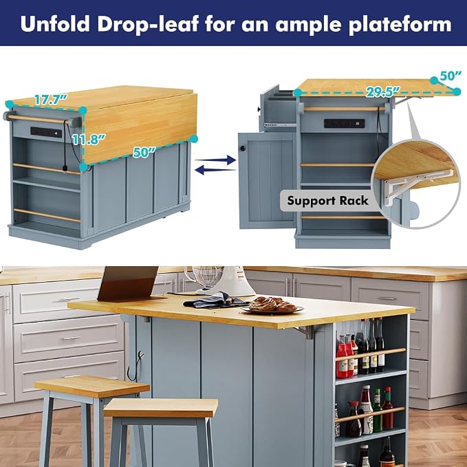 Grey Blue With 2 Stools