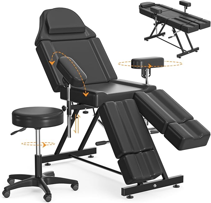 Black Tattoo Chair W/Stool