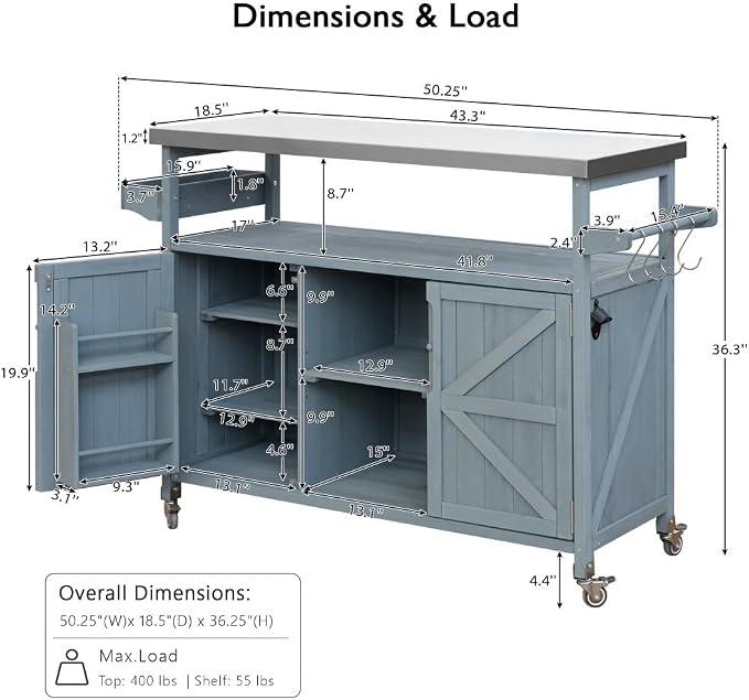 Grey Blue + Fir Wood + Stainless Steel