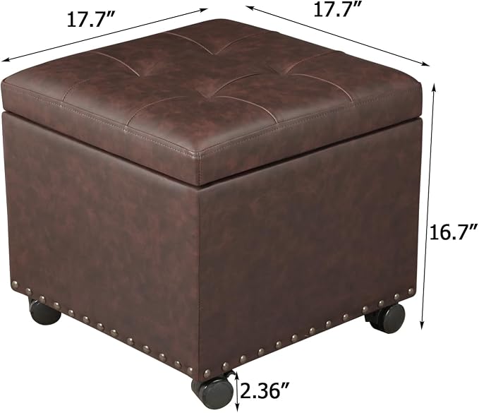 Brown Leather Storage Ottoman With Wheels