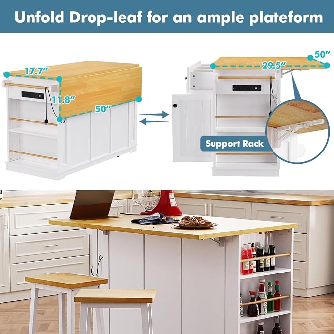 With 2 Bar Stools: White