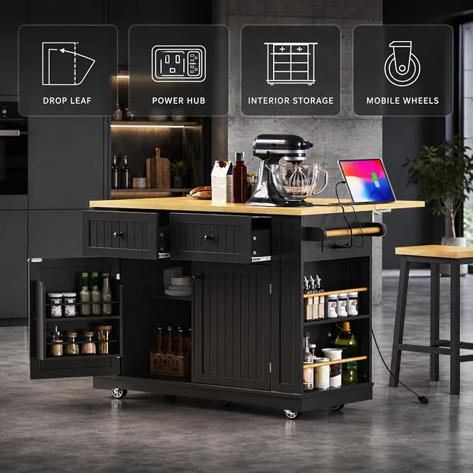 Single Kitchen Island - Black - Mdf (Two Packages)