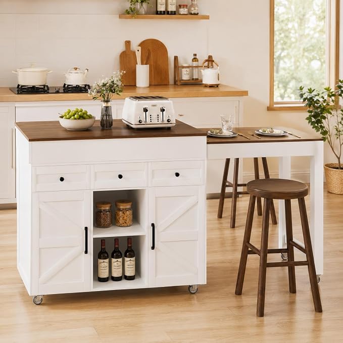 White Cabinet + Wood Grain Top