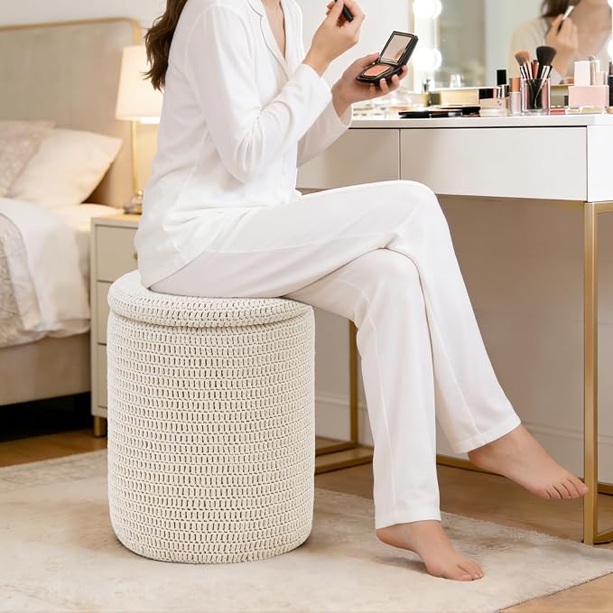 14inch White Storage Ottoman