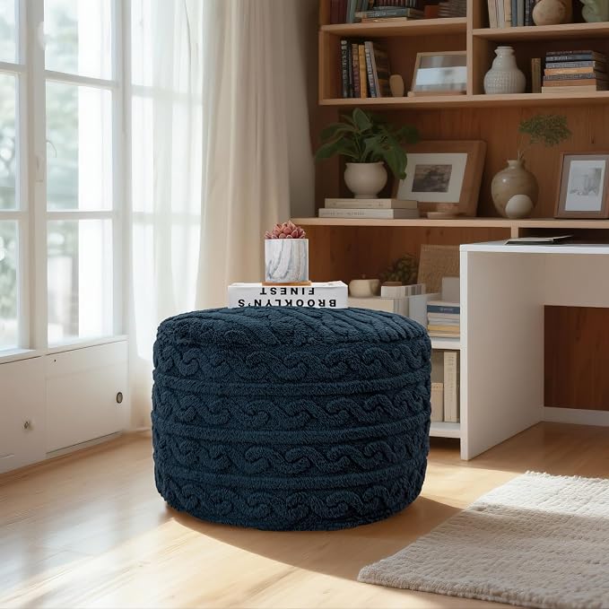 Navy Blue Pouf With Filler