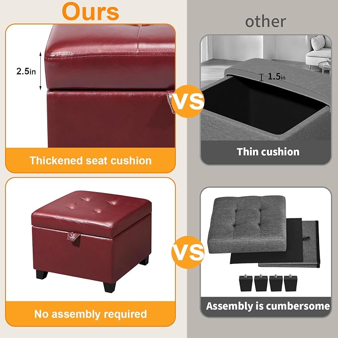 Leather Red With Solid Wood Legs