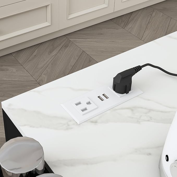 Black Cabinet + White Marble Veneer Top