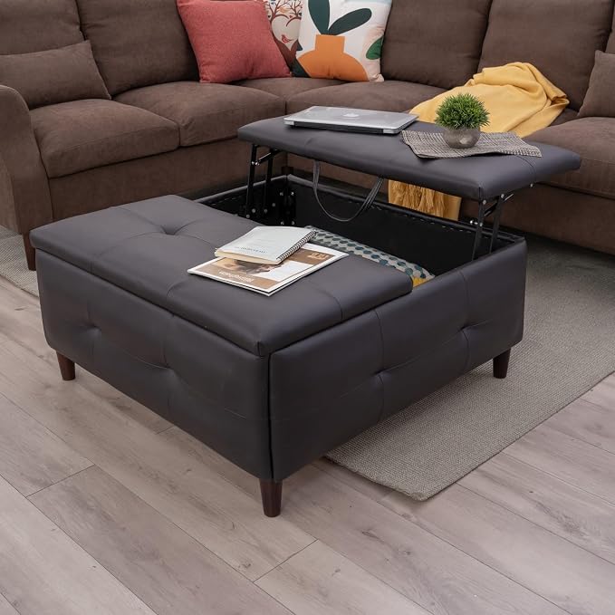 Black - Square Storage Ottoman Table