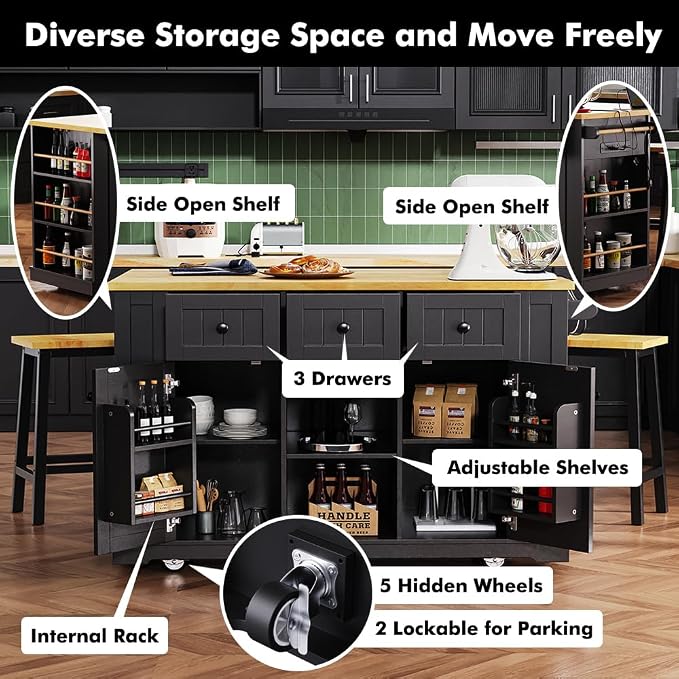 With 2 Bar Stools: Black