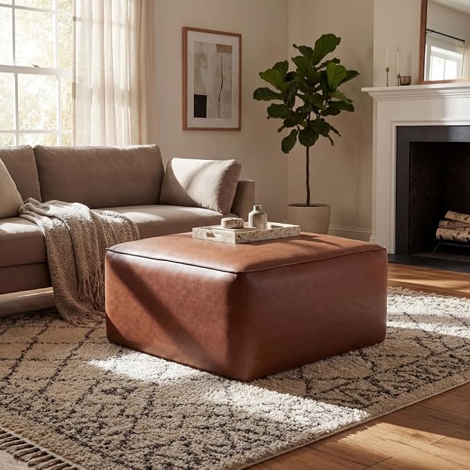 Tan+brown + Faux Leather + Foam + Plywood