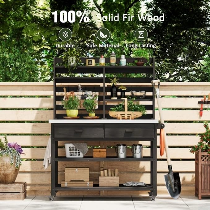 Black + Solid Fir Wood + Stainless Steel Table
