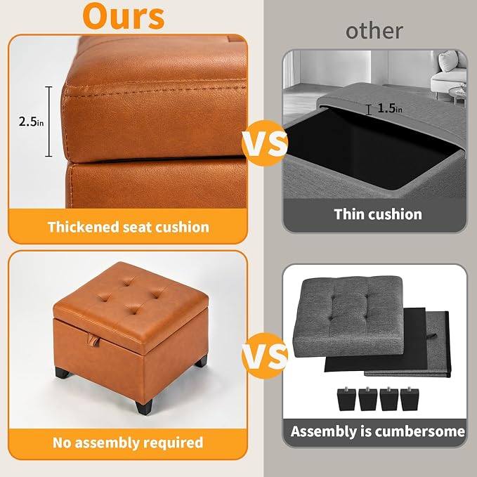Leather Warm Orange With Solid Wood Legs