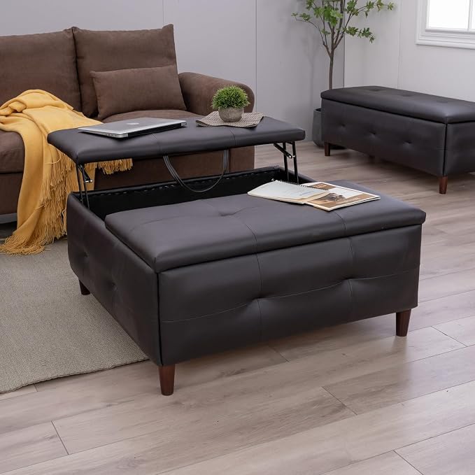 Black - Square Storage Ottoman Table