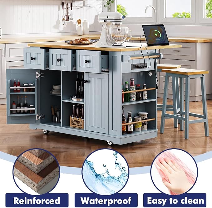 Grey Blue With 2 Stools