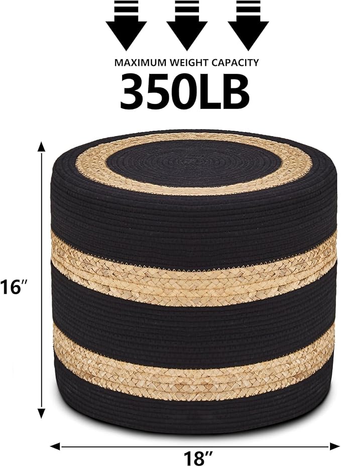 18inch Water Hyacinth Braid & Black Cotton Rope