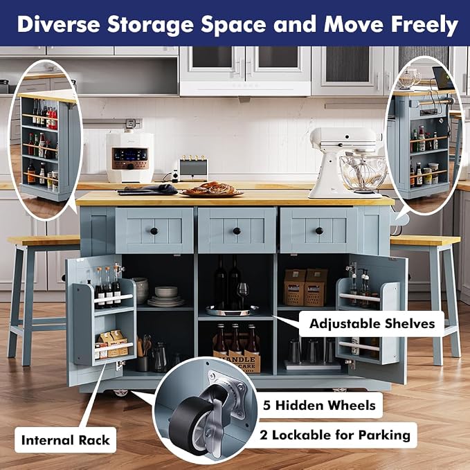 Grey Blue With 2 Stools