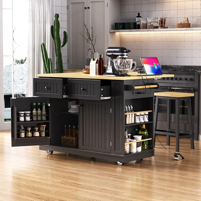 Island Set With 2 Bar Stools - Black (Three Packages)