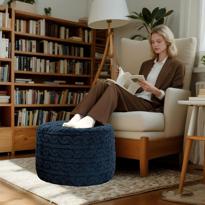 Navy Blue Pouf With Filler