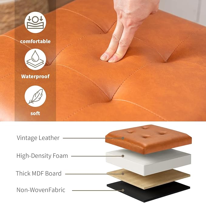 Leather Warm Orange With Solid Wood Legs